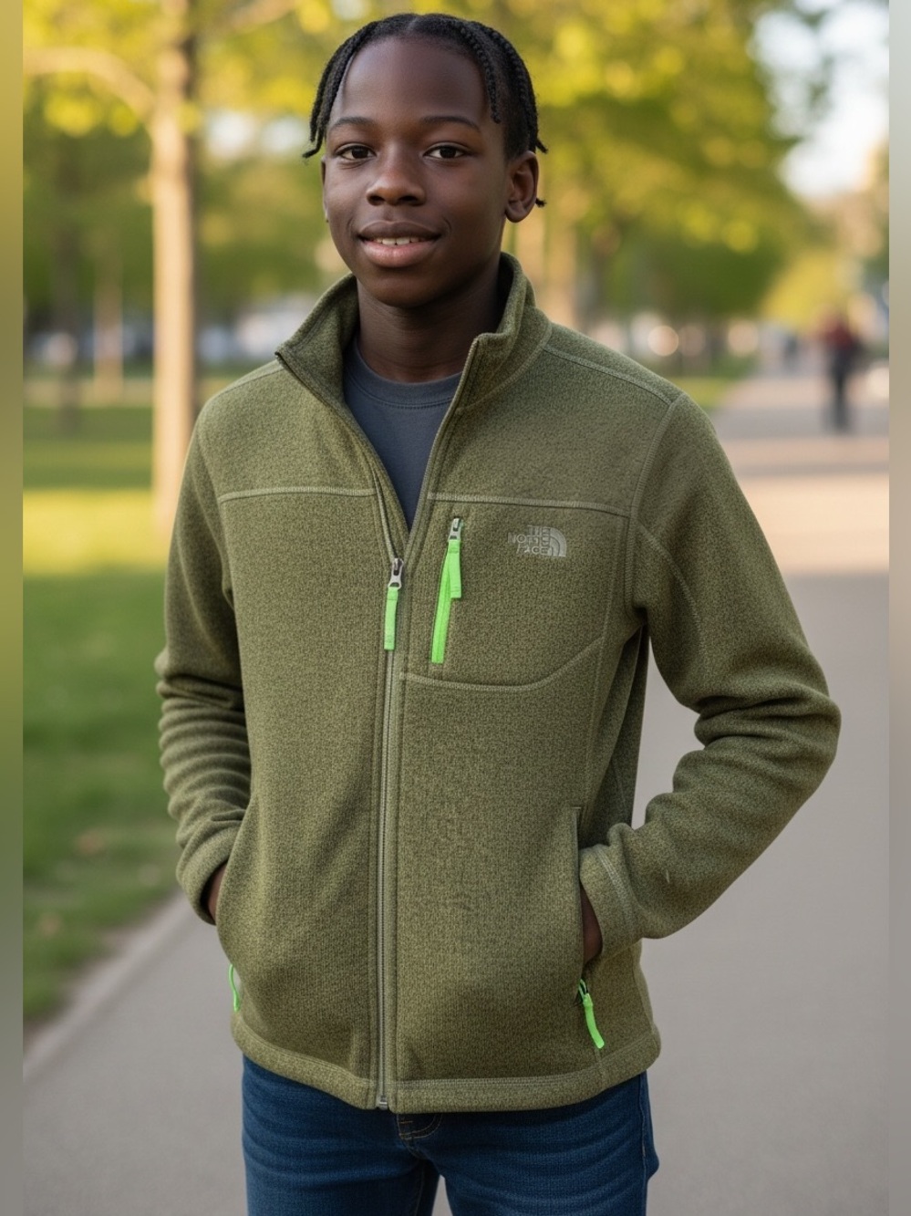 The North Face Boys Heather Green Zip Front Jacket Size Large